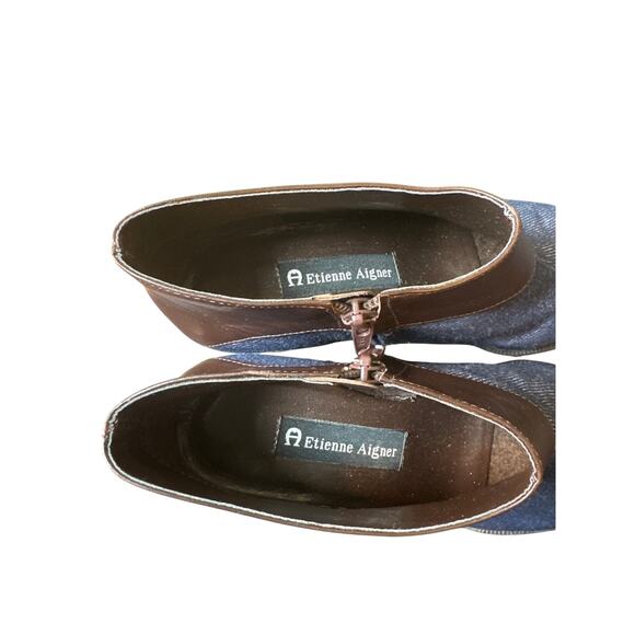 Etienne Aigner Donnie Denim Leather Trim Pointed Toe Stack Heel Bootie - Picture 7 of 7